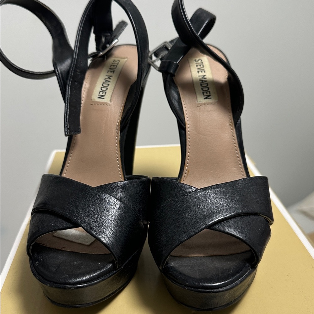Steve Madden Black Cross-Strap Platform Heels